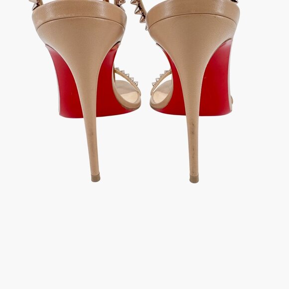Christian Louboutin So Me Beige Leather Spike Sandals High Heels Size 38 US 8 - Picture 7 of 14